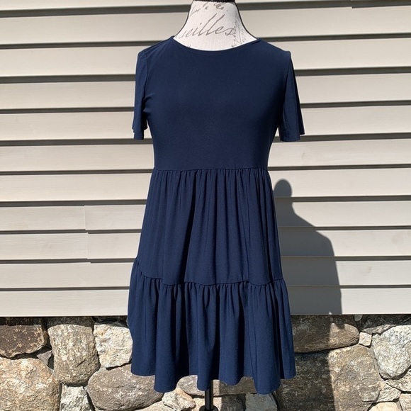 Nik AND NASH Short Sleeve Ruffled Babydoll Dress - Navy - Picture 2 of 15